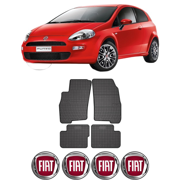 Set covorase presuri FIAT PUNTO EVO Hatchback Van (199_) din 2009-2012, auto, din cauciuc thermoplastic, 4 Stickere auto cu FIAT