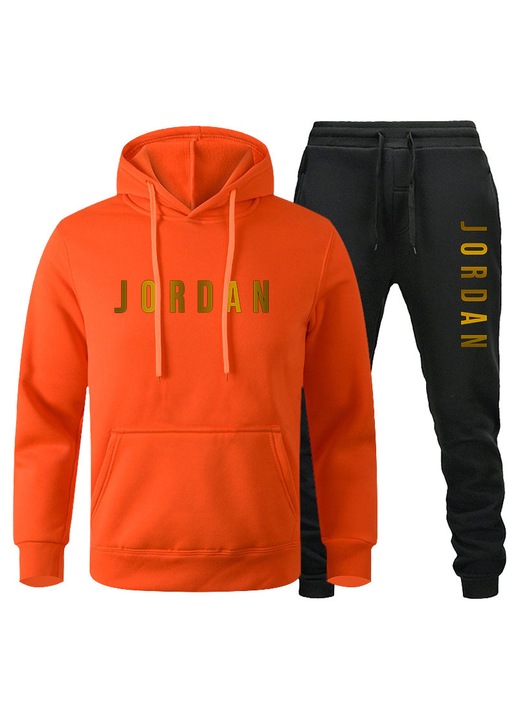 Set hanorac cu gluga/Pantaloni JORDAN toamna/iarna, portocaliu/negru, marime S