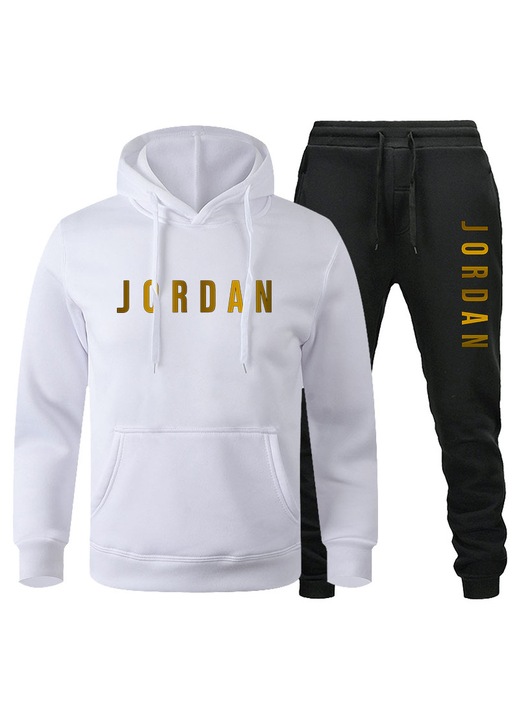 Set hanorac cu gluga/Pantaloni JORDAN Toamna/Iarna - Alb+Negru XL