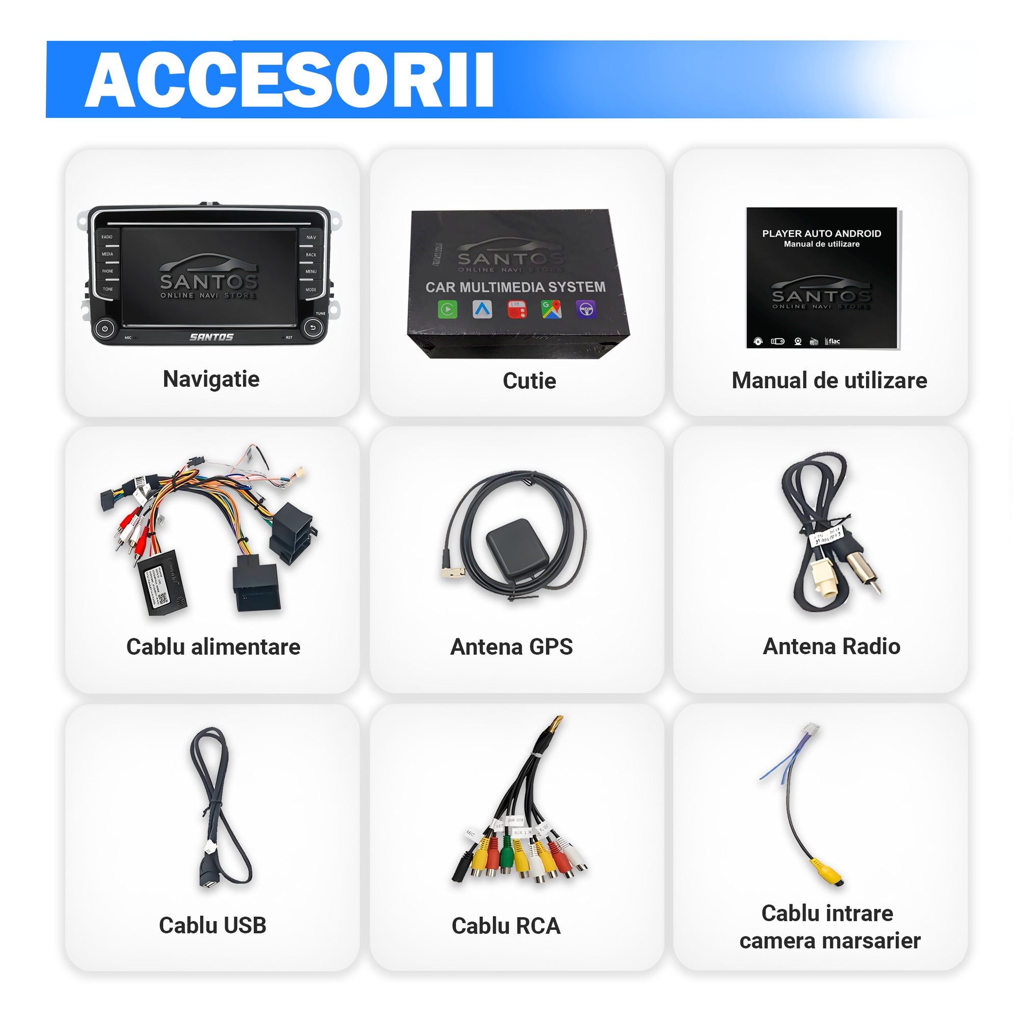 Navigatie VW Golf Polo Passat b7 b6 SEAT leon Skoda, Ecran 7 inch, Android 13, Carplay, 2GB RAM + 32 GB ROM, Aplicatii, Waze, Wi Fi, Usb, Bluetooth [1]