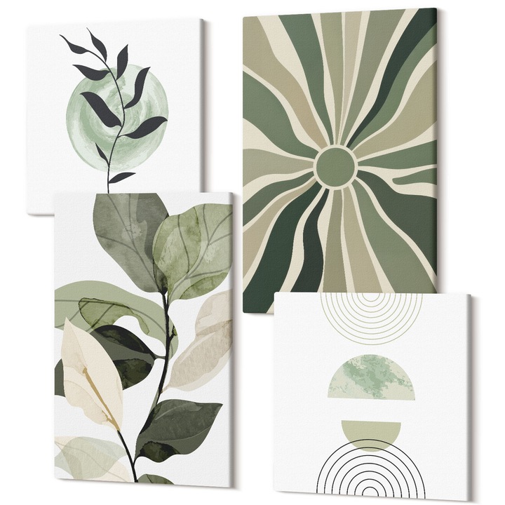 Set tablouri modulare, Wallfluent, forme geometrice, 4 piese, 40x40cm + 40x60cm, decorativ, panza