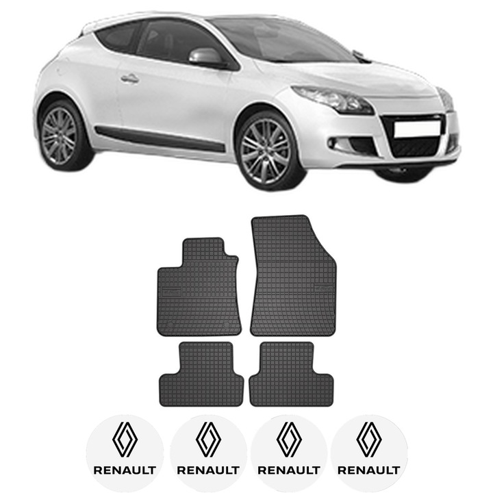 Set covorase presuri RENAULT MEGANE III Coupe (DZ0/1_) din 2008-2016, auto, din cauciuc thermoplastic, 4 Stickere auto cu RENAULT
