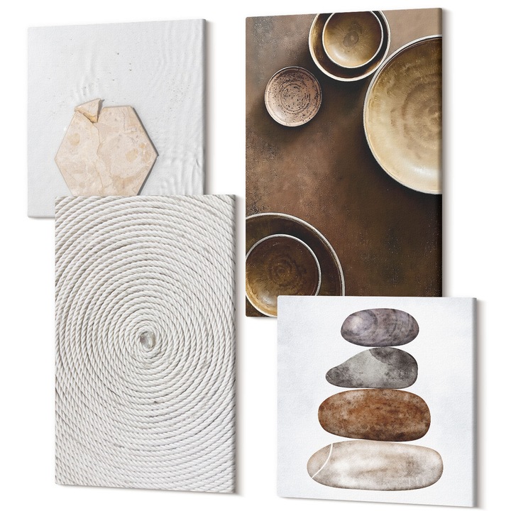 Set tablouri modulare, Wallfluent, 4 piese, 40x40cm + 40x60cm, design modern, decorativ