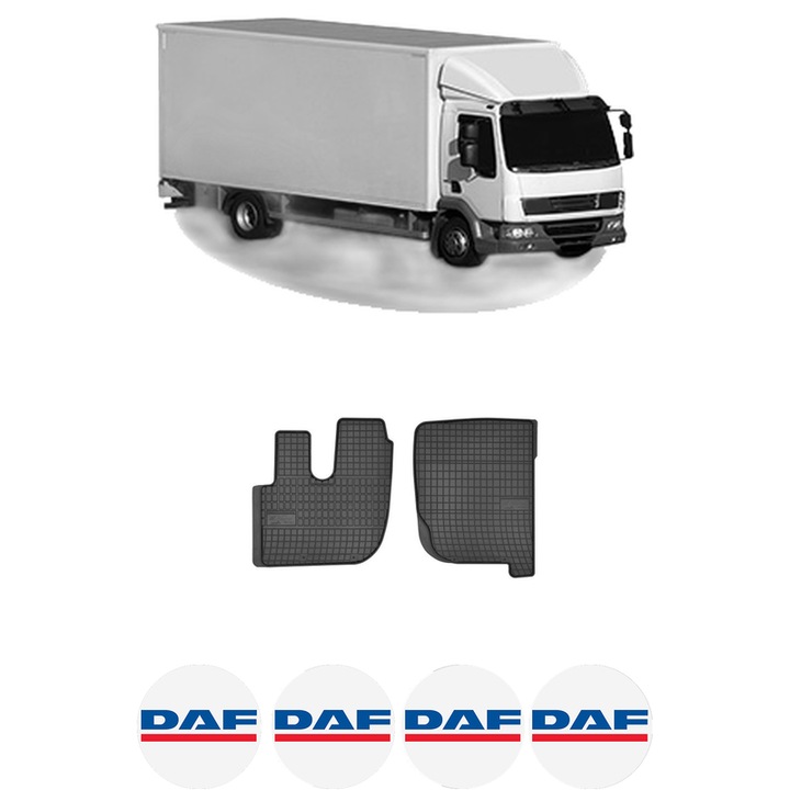 Set covorase presuri DAF LF 45 din 2001-2009, auto, din cauciuc thermoplastic, 4 Stickere auto cu DAF