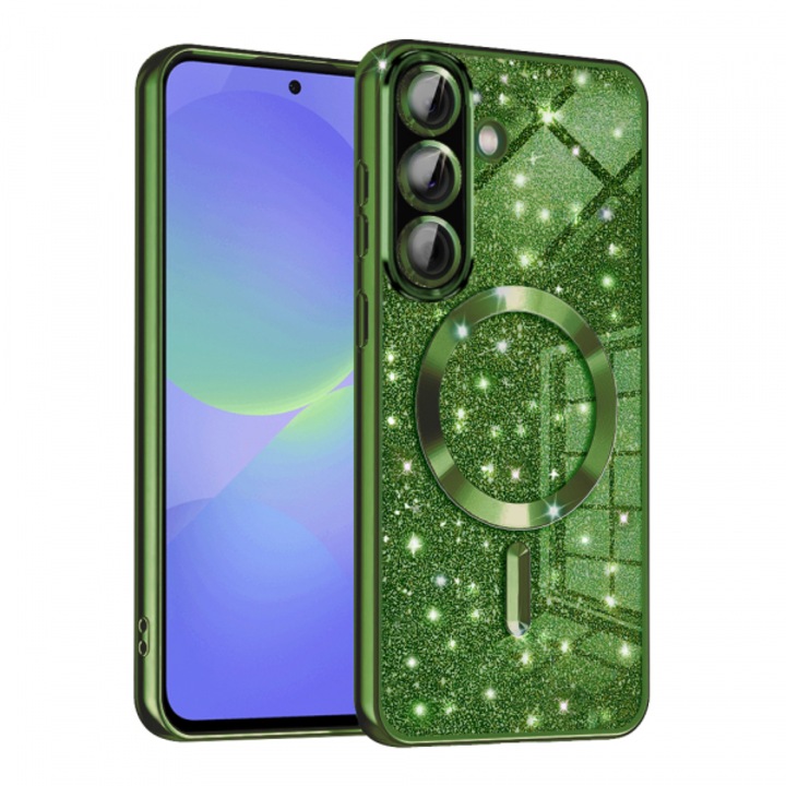 Husa MagSafe pentru Samsung Galaxy A56 A566 / A36 A366, Luxury Glitter, Verde Inchis