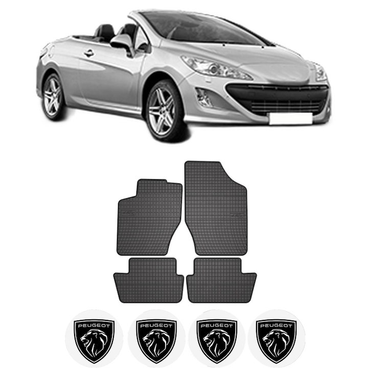 Set covorase presuri PEUGEOT 308 CC (4B_) din 2009-2014, auto, din cauciuc thermoplastic, 4 Stickere auto cu PEUGEOT