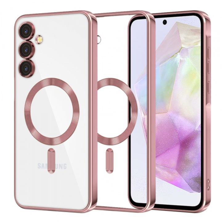 Husa MagSafe pentru Samsung Galaxy A35 5G A356, Luxury Crystal, Roz