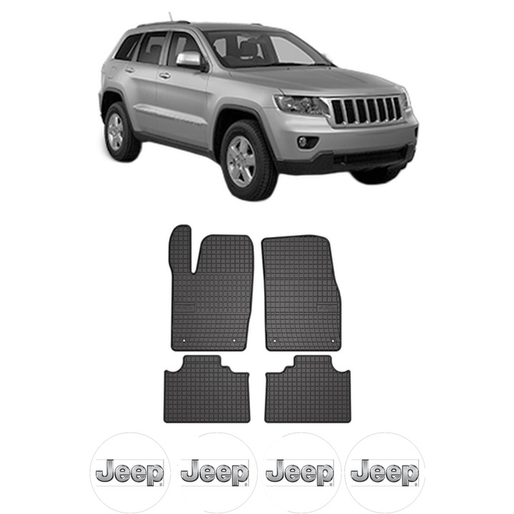 Set covorase presuri JEEP GRAND CHEROKEE IV (WK, WK2) din 2010-2017, auto, din cauciuc thermoplastic, 4 Stickere auto cu JEEP