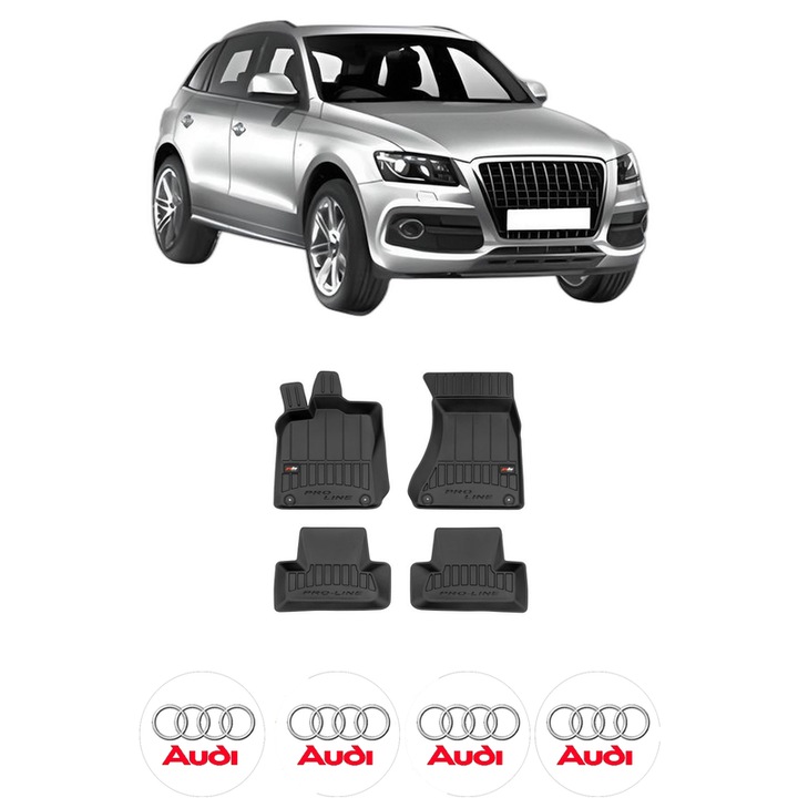 Set covorase presuri AUDI Q5 (8RB) din 2008-2017, auto, din cauciuc thermoplastic, 4 Stickere auto cu AUDI