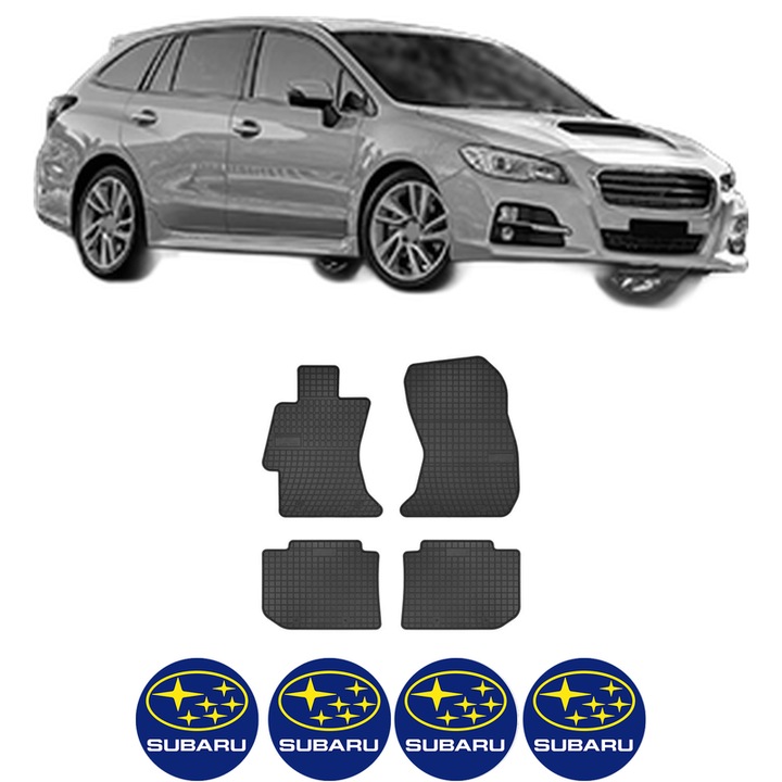 Set covorase presuri SUBARU LEVORG din 2015-2019, auto, din cauciuc thermoplastic, 4 Stickere auto cu SUBARU