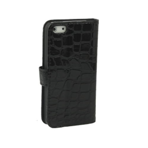 Husa protectie SKY-TEXTURE CROCO pentru iPhone 5 / 5S / 5 SE, cu FLIP orizontal, piele eco - Negru