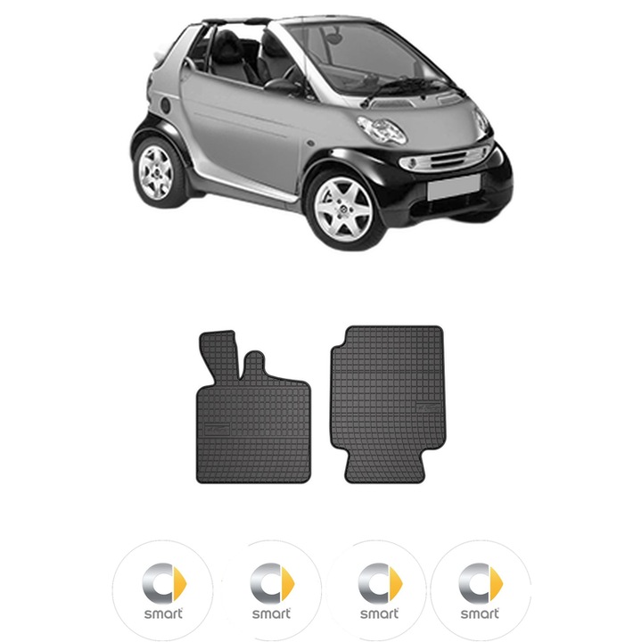Set covorase presuri SMART FORTWO Cabrio (450) din 2004-2007, auto, din cauciuc thermoplastic, 4 Stickere auto cu SMART
