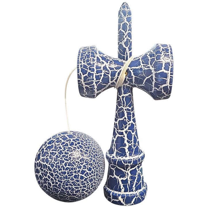 Kendama profesionala, din Lemn, 18 cm, Joc de Indemanare pentru Copii si Adulti, Model Gradient, Crack - Albastru deschis
