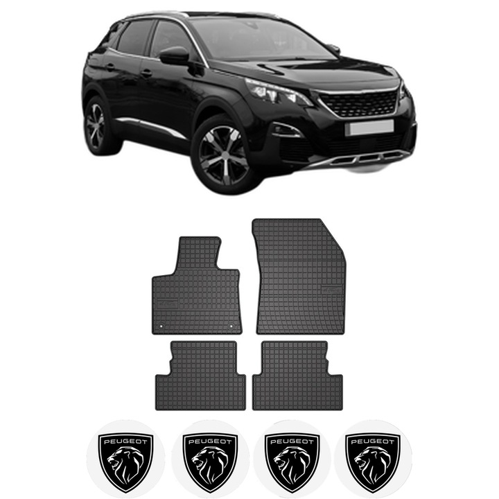 Set covorase presuri PEUGEOT 3008 II SUV (MC_, MR_, MJ_, M4_) din 2016-2023, auto, din cauciuc thermoplastic, 4 Stickere auto cu PEUGEOT