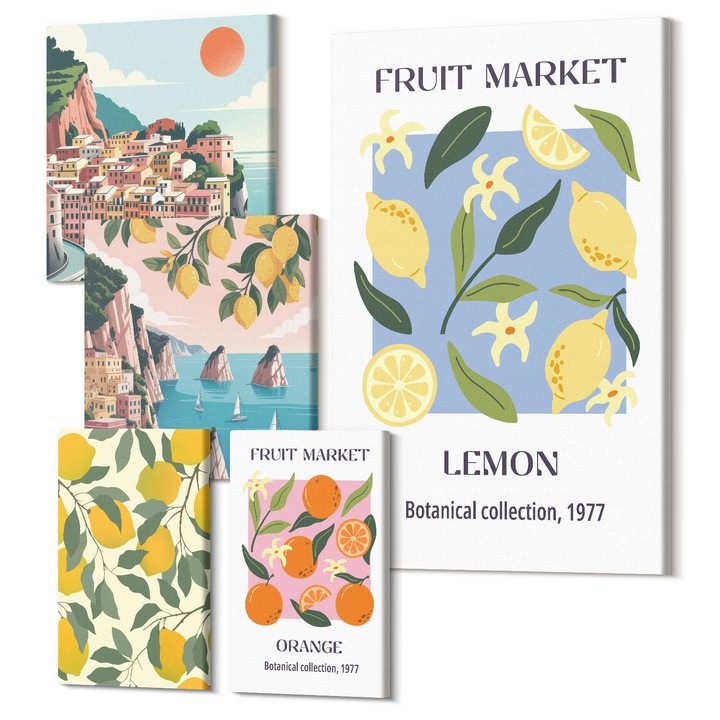 Set tablouri modulare, Wallfluent, Sarbatori italiene de lamaie Capri, 5 piese, 20x30cm, 30x30cm, 40x60cm