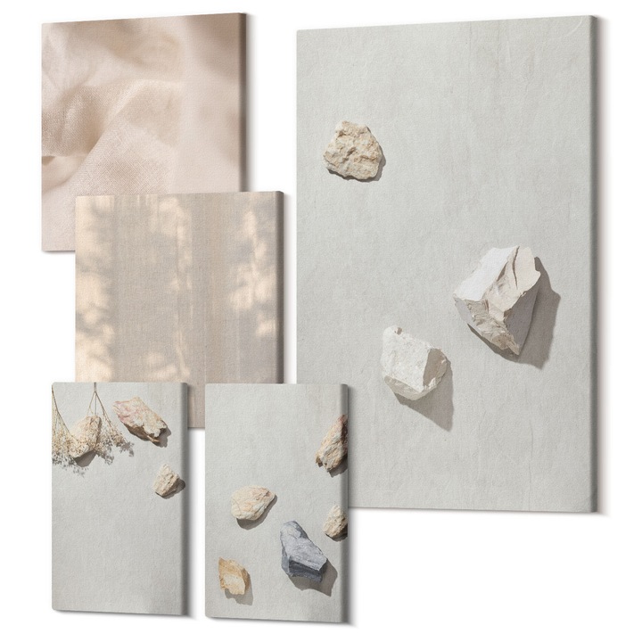 Set tablouri, Wallfluent, 5 piese, 2x20x30cm + 2x30x30cm + 40x60cm, decorativ, modern, multicolor