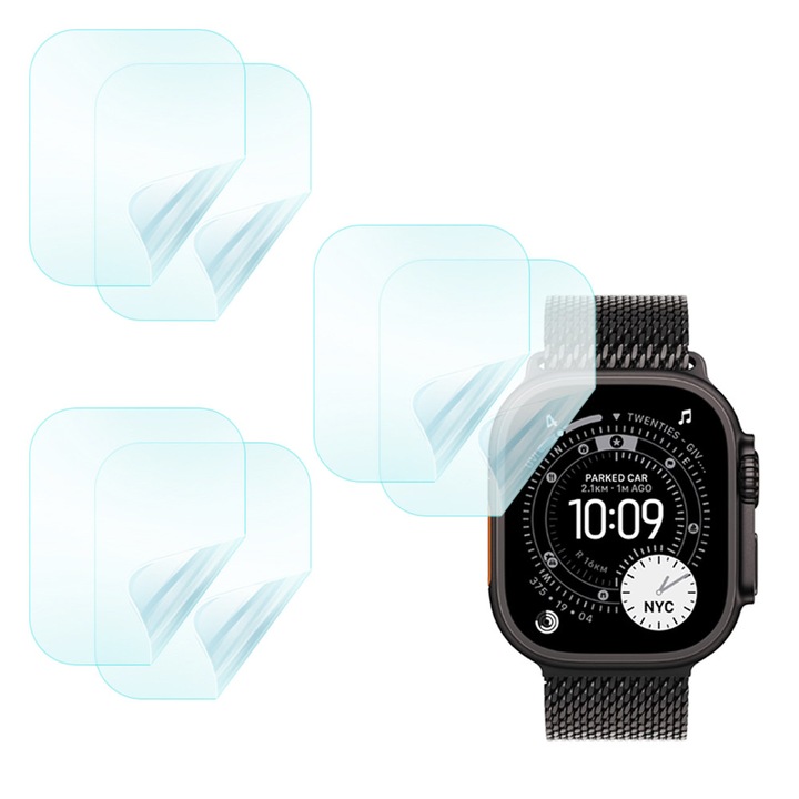 Set 6x Folii de Protectie pentru Apple Watch Ultra 3, din Silicon Hydrogel Regenerabil, Flexible Hydro-Crystal, Instalare Usoara, Full Protection, Clear