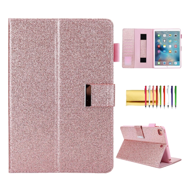 Etui portofel pentru iPad Mini 6 (2021), roz, cu brocart, functie auto wake/sleep, dimensiuni 20x30cm