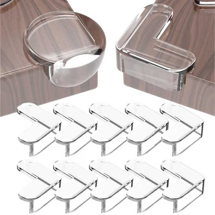 Set 10 Protectii Colturi Mobilier Triunghiulare MONDESA®, Siguranta Copii, Silicon Transparent Moale, Previne Lovituri si Accidente, Fixare Rapida cu Adeziv, Design Discret, Usor de Montat