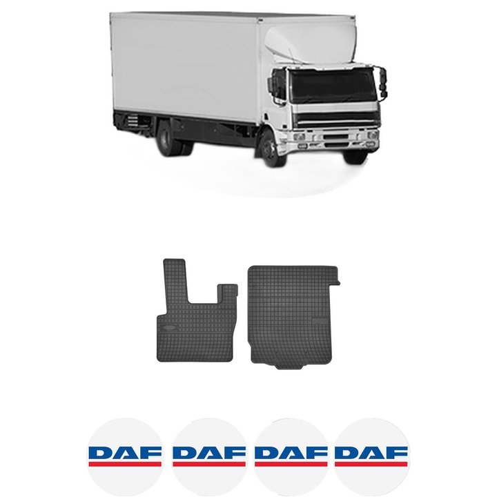 Set covorase presuri DAF CF 75 din 2001-2013, auto, din cauciuc thermoplastic, 4 Stickere auto cu DAF