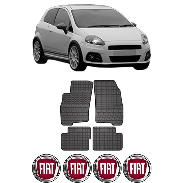 Set covorase presuri FIAT PUNTO din 2005-2015, auto, din cauciuc thermoplastic, 4 Stickere auto cu FIAT