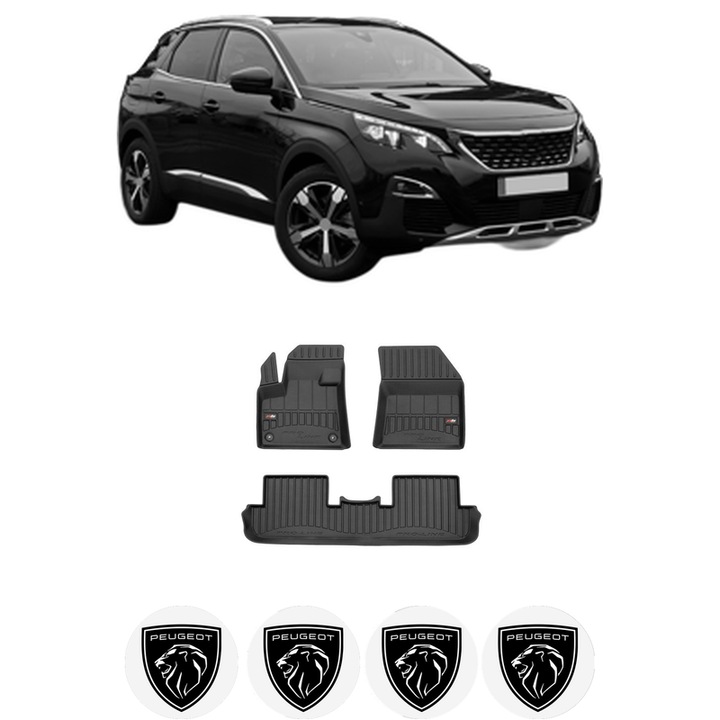 Set covorase presuri PEUGEOT 3008 II SUV (MC_, MR_, MJ_, M4_) din 2016-2023, auto, din cauciuc thermoplastic, 4 Stickere auto cu PEUGEOT
