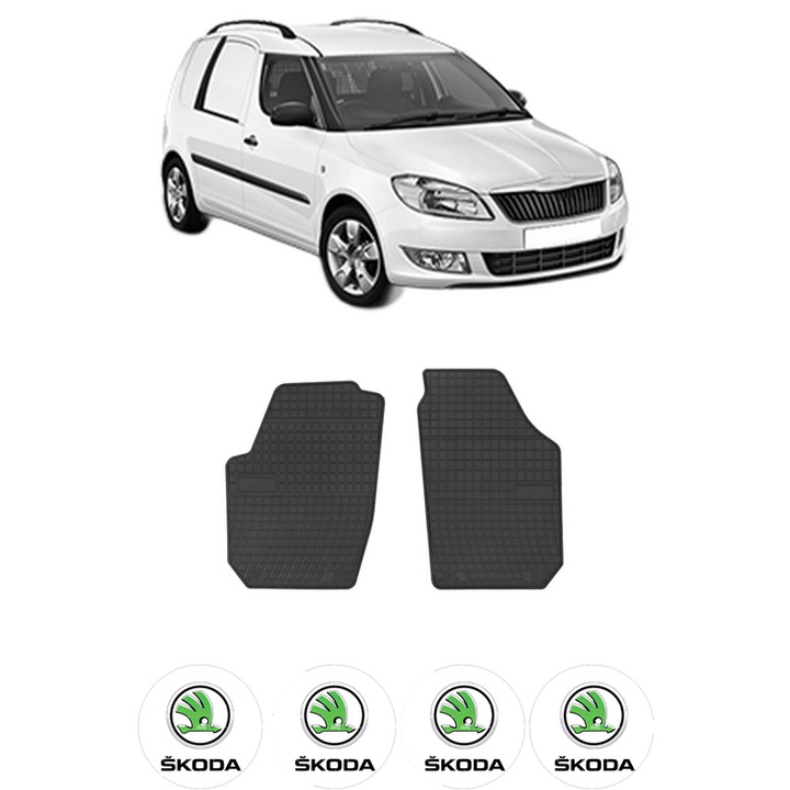 Set covorase presuri SKODA FABIA I Praktik (6Y5) din 2000-2007, auto, din cauciuc thermoplastic, 4 Stickere auto cu SKODA