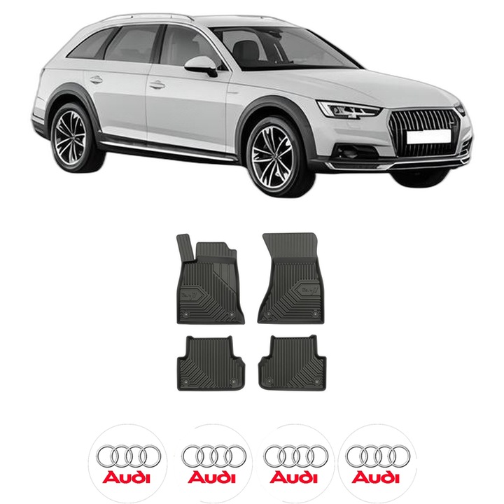 Set covorase presuri AUDI A4 Allroad B9 (8WH, 8WJ) din 2016-2020, auto, din cauciuc thermoplastic, 4 Stickere auto cu AUDI