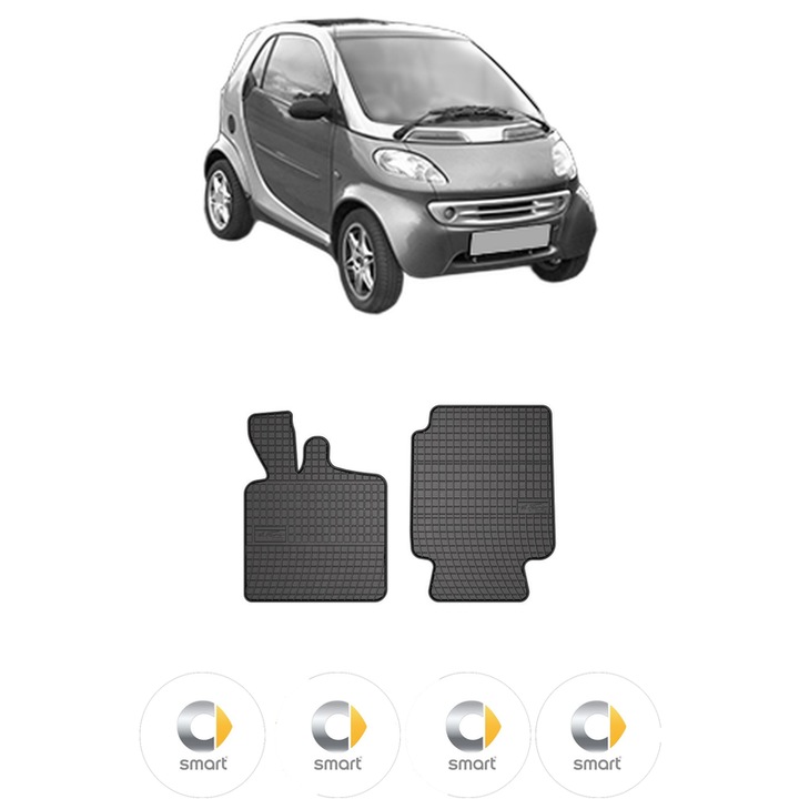 Set covorase presuri SMART FORTWO Coupe (450) din 2004-2007, auto, din cauciuc thermoplastic, 4 Stickere auto cu SMART