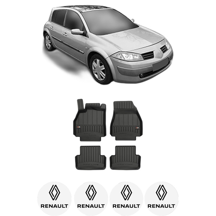 Set covorase presuri RENAULT MEGANE II Hatchback Van (KM0/2_) din 2003-2009, auto, din cauciuc thermoplastic, 4 Stickere auto cu RENAULT
