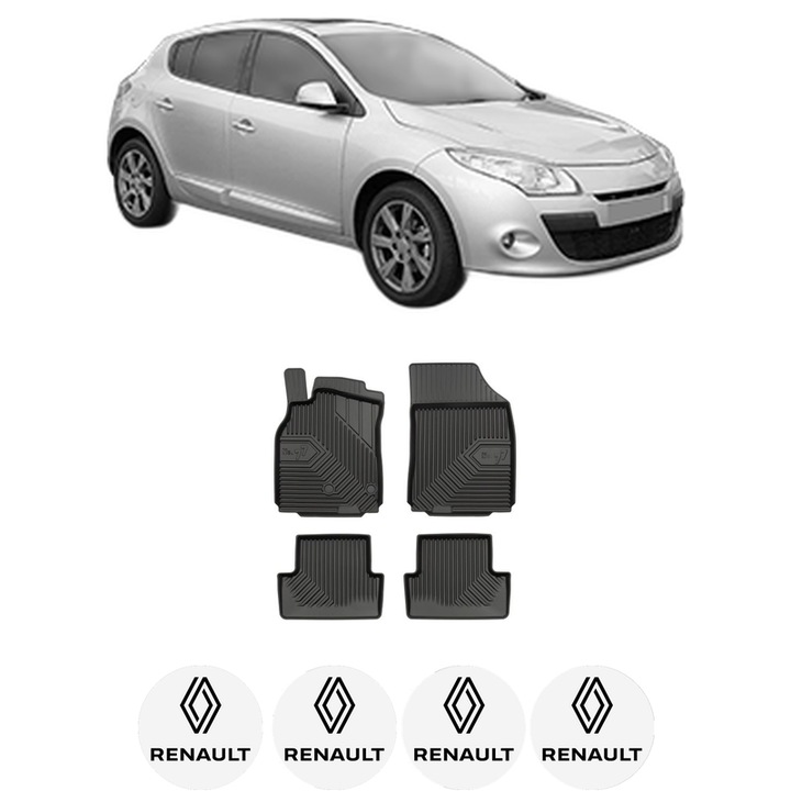 Set covorase presuri RENAULT MEGANE III Hatchback Van (BZ_) din 2008-2015, auto, din cauciuc thermoplastic, 4 Stickere auto cu RENAULT