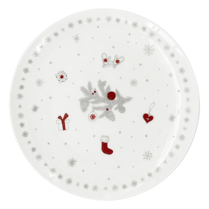 Farfurie de desert de Craciun, Luna Carol by inspire, alb/gri/rosu, diametru 20.5cm