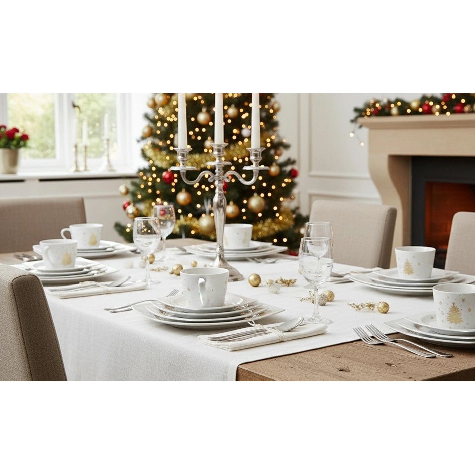 Farfurie din portelan Zlata Koleda, 27 cm, alb cu detalii aurii