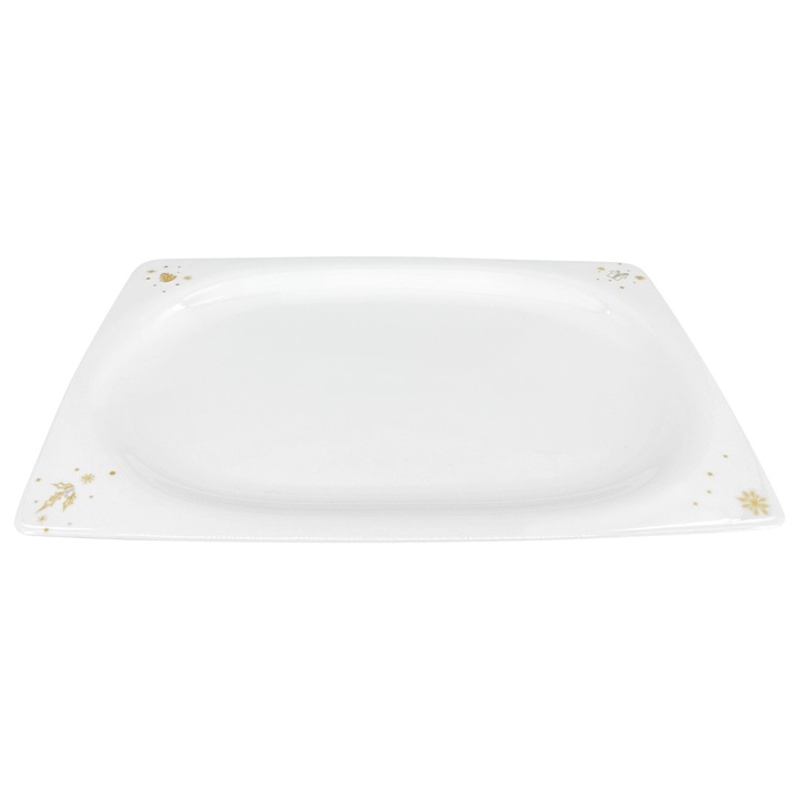 Tava de servire din portelan Zlata Koleda, 35x23cm, alb cu decor auriu