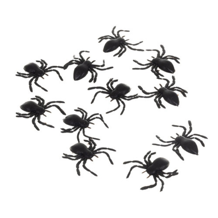Комплект 10 декоративни паяка, Zola, за Хелоуин, PVC, 3 x 3 см, черни
