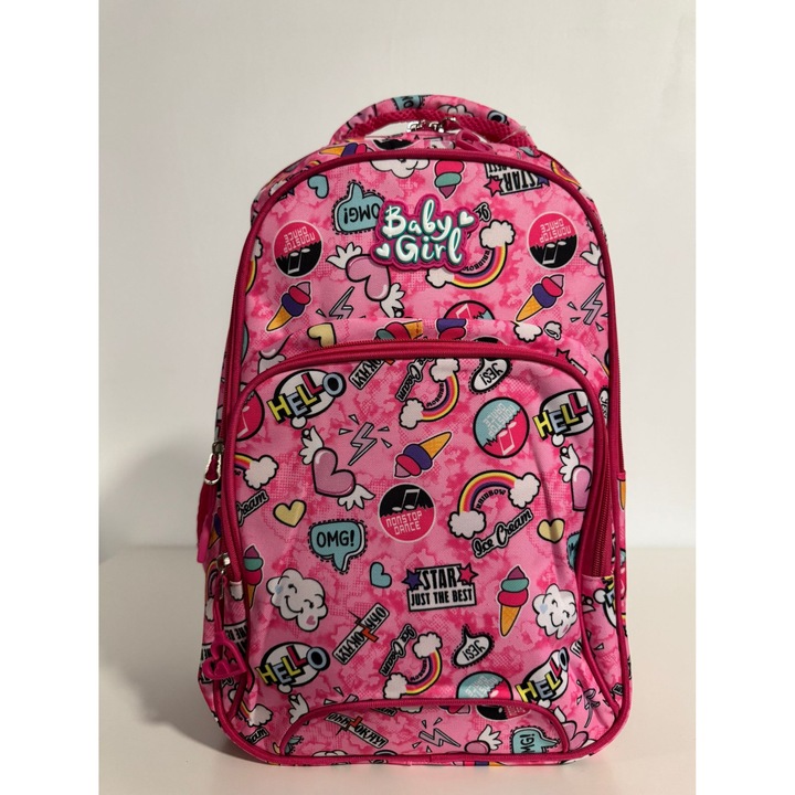 Rucsac cu compartimente multiple– 45x32x16 cm, spate ergonomic, Roz cu Funny Print