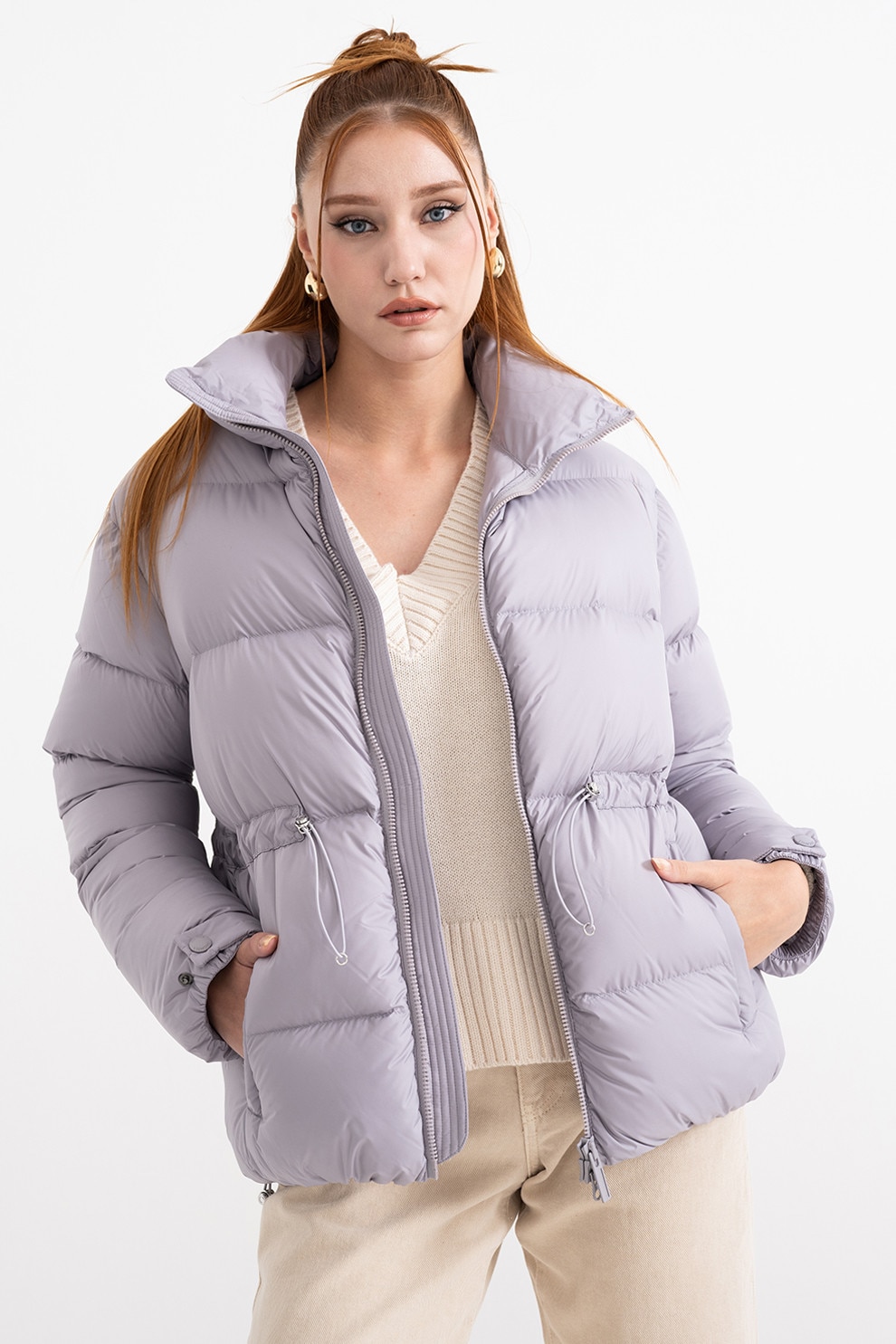 Color Roz Prafuit Colmar, Geaca cu vatelina si guler inalt, Roz prafuit, 48 - eMAG.ro