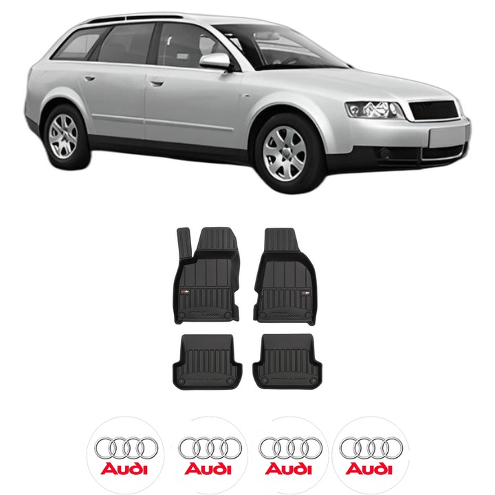 Set covorase presuri AUDI A4 B6 Avant (8E5) din 2001-2004, auto, din cauciuc thermoplastic, 4 Stickere auto cu AUDI