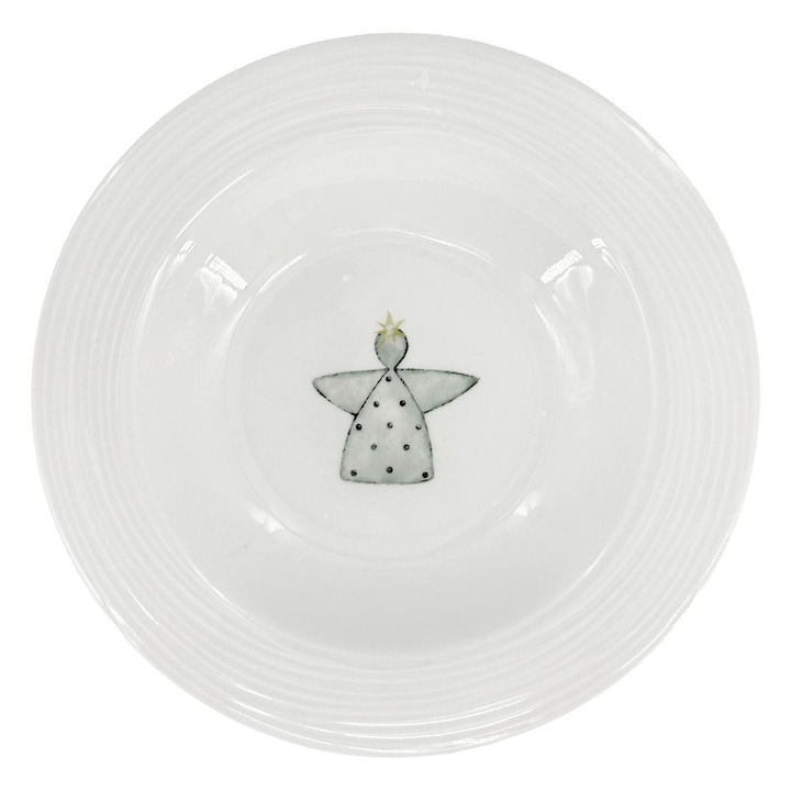 Croft Advent porcelán mélytányér, 23 cm, fehér-zöld, karácsonyi motívummal