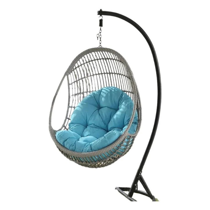 Perna suspendata in forma de ou, captuseala groasa si moale, design cu fermoar, interior si exterior, albastra