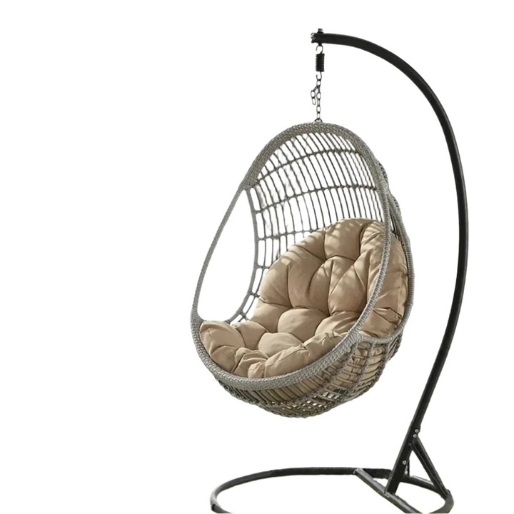 Perna suspendata in forma de ou, captuseala groasa si moale, design cu fermoar, interior si exterior, kaki