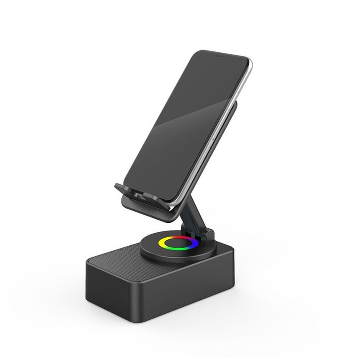 Suport telefon si tableta Xiusaqio, difuzor integrat, negru, 122x58x74mm