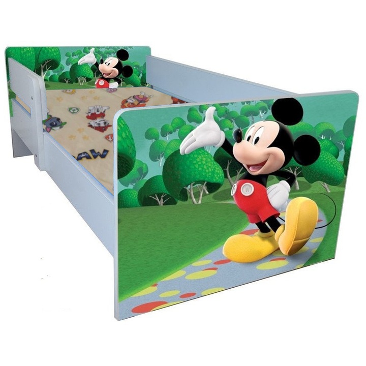 Pat copii Mickey, 164x86 cm, 2-12 ani, cu saltea inclusa