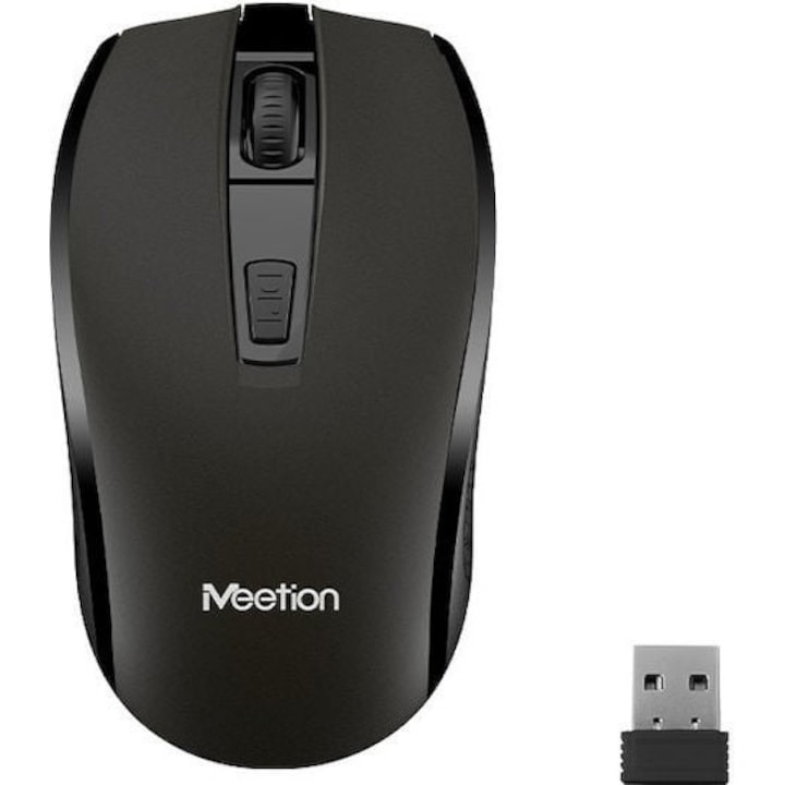 Mouse wireless Meetion R560, 1600 DPI, Negru, design ergonomic, tehnologie 2.4G
