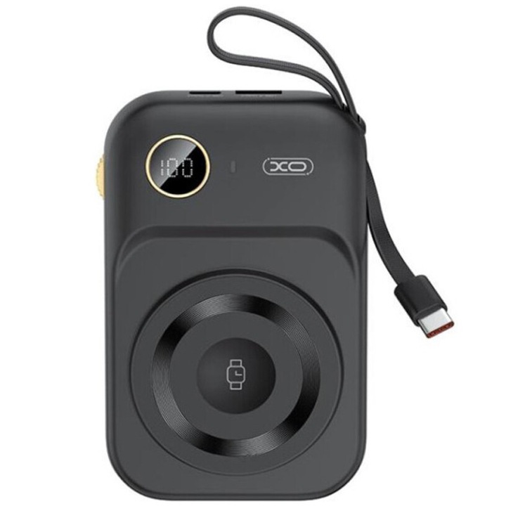 XO-PR270 MagSafe Akkumulátor Type-C kábellel, 10.000mAh, USB port, Összecsukható tartó, Fekete