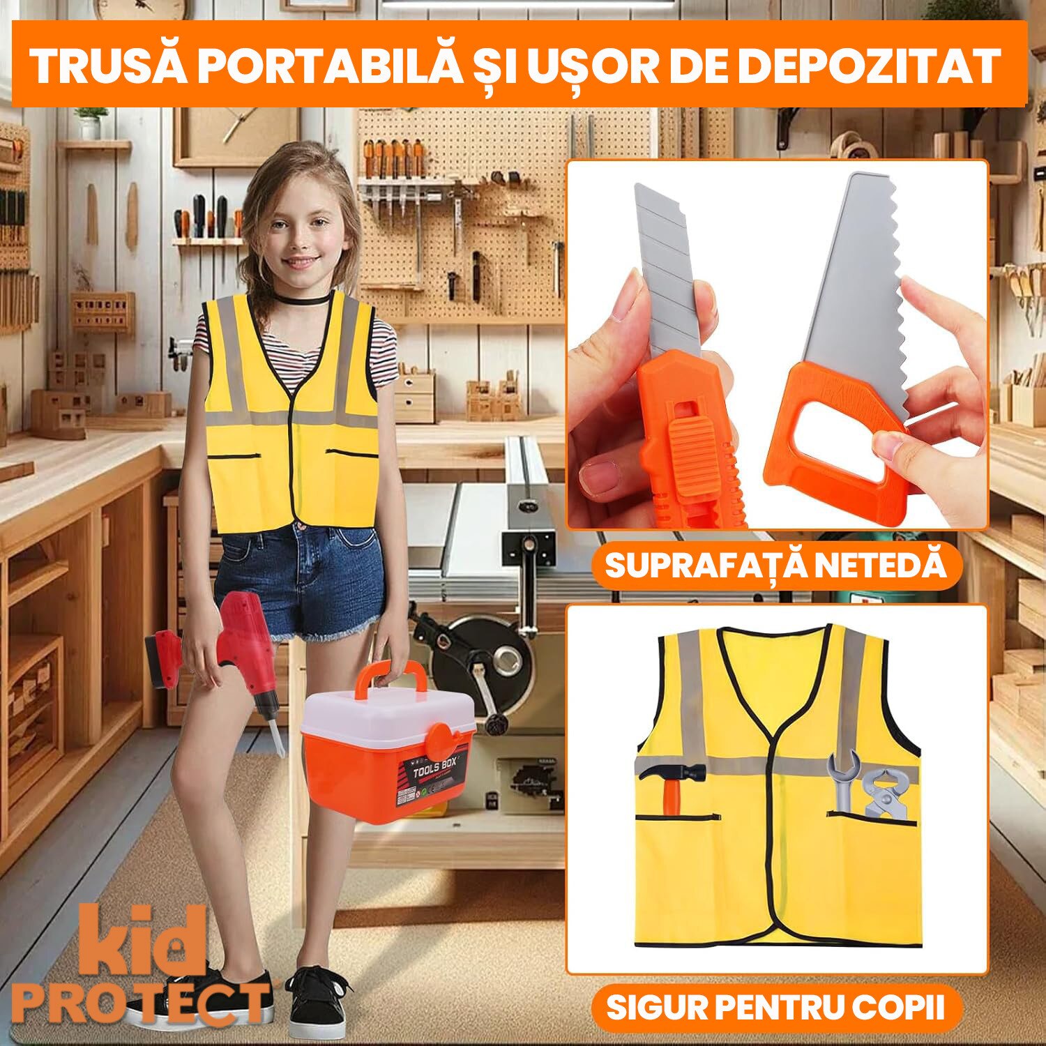 Trusa de Scule Copii 3 in 1 Kidprotect® First Drill, Autofiletanta