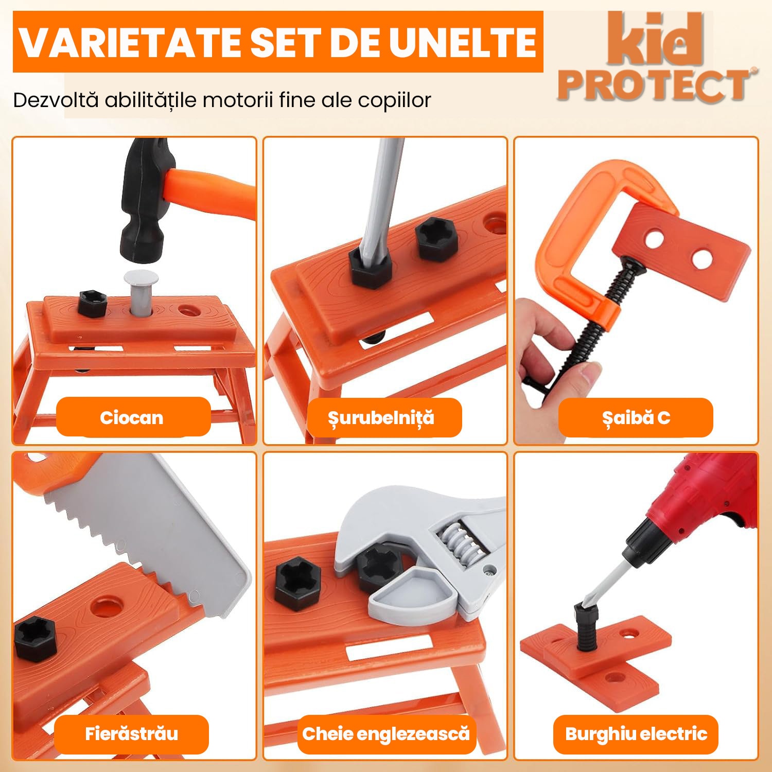 Trusa de Scule Copii 3 in 1 Kidprotect® First Drill, Autofiletanta