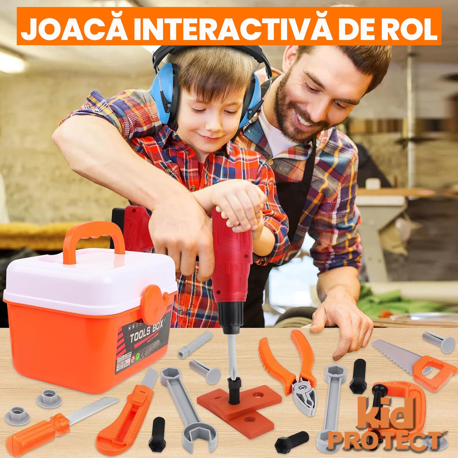 Trusa de Scule Copii 3 in 1 Kidprotect® First Drill, Autofiletanta