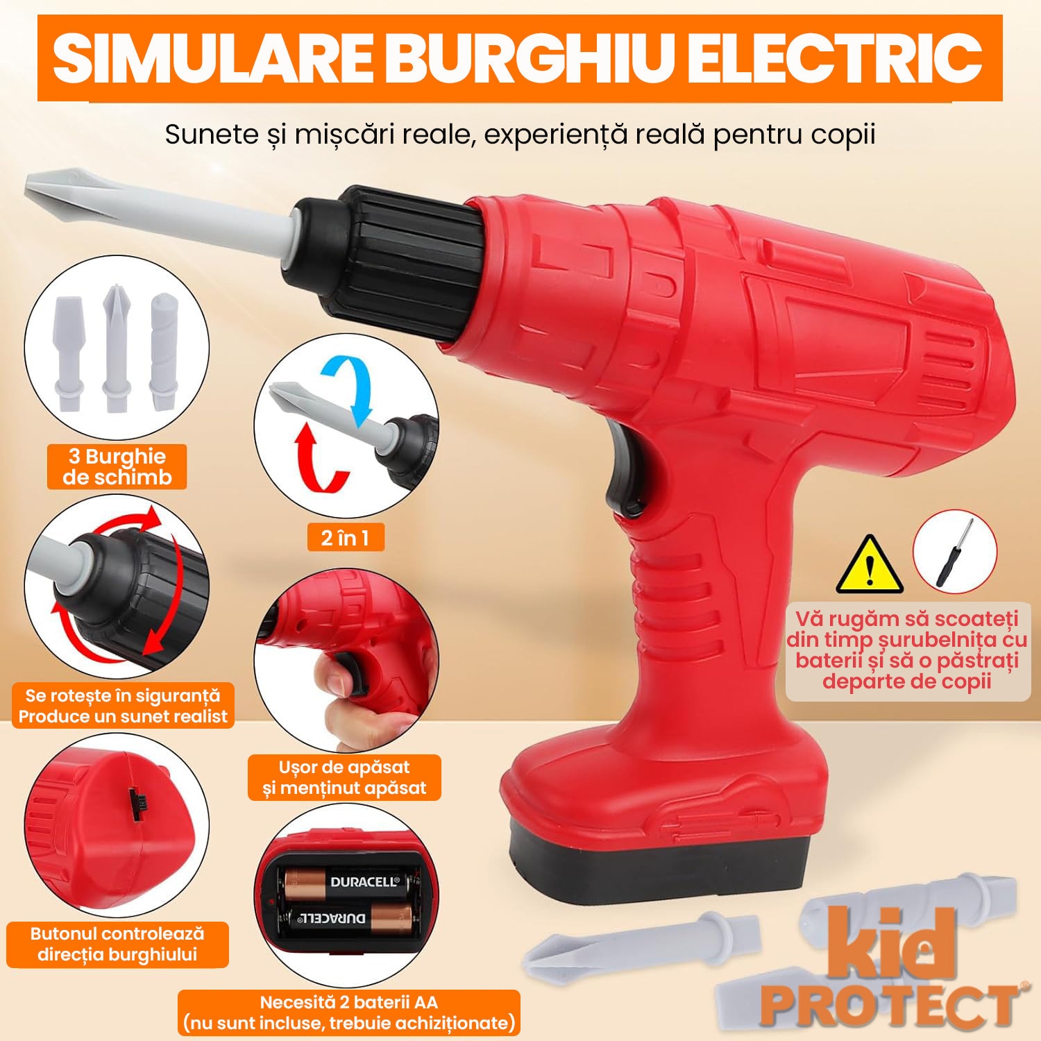 Trusa de Scule Copii 3 in 1 Kidprotect® First Drill, Autofiletanta