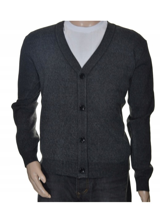 Pulover barbatesc, negru melanj, decolteu in V, inchidere cu nasturi, regular fit, Negru/Negru melange